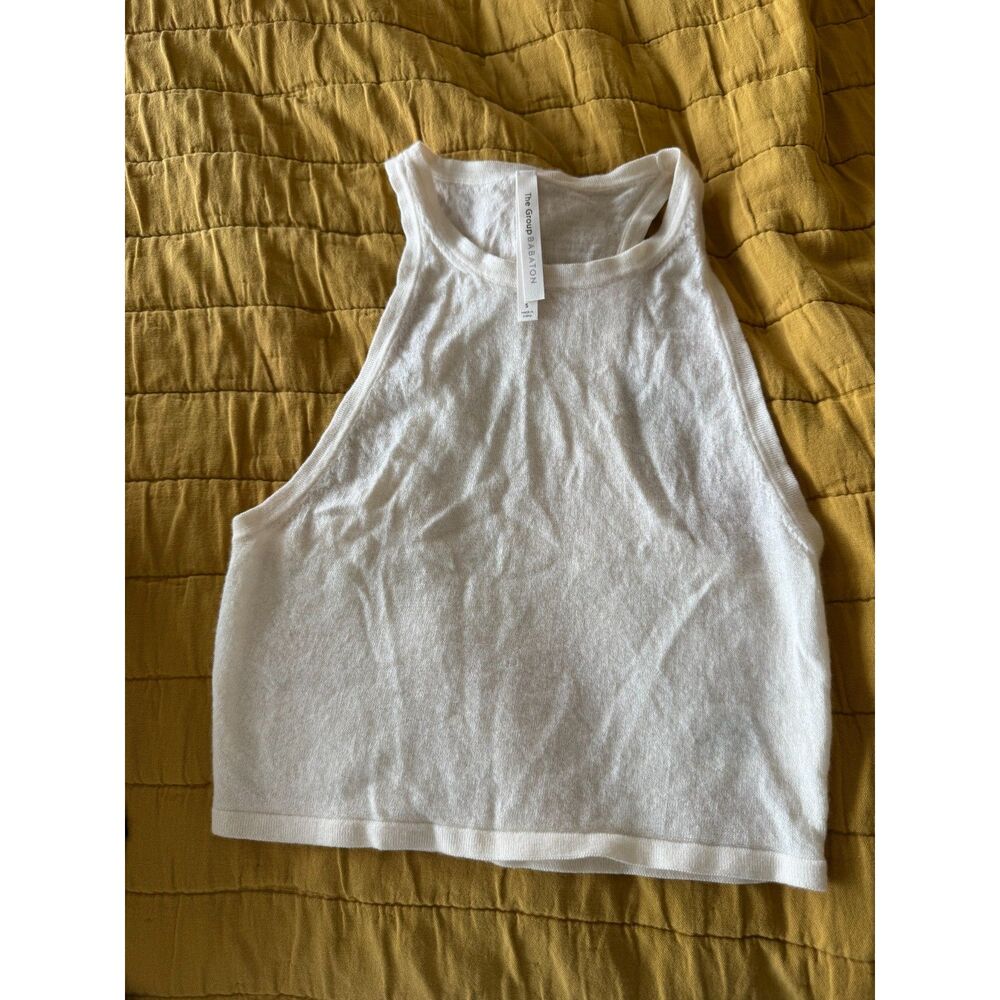 Aritzia Babaton Cashmere Crop Tank Top Womens S White High Neck Racerback